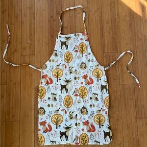 Woodland Animals Cotton Apron in White, Mustard & Rust